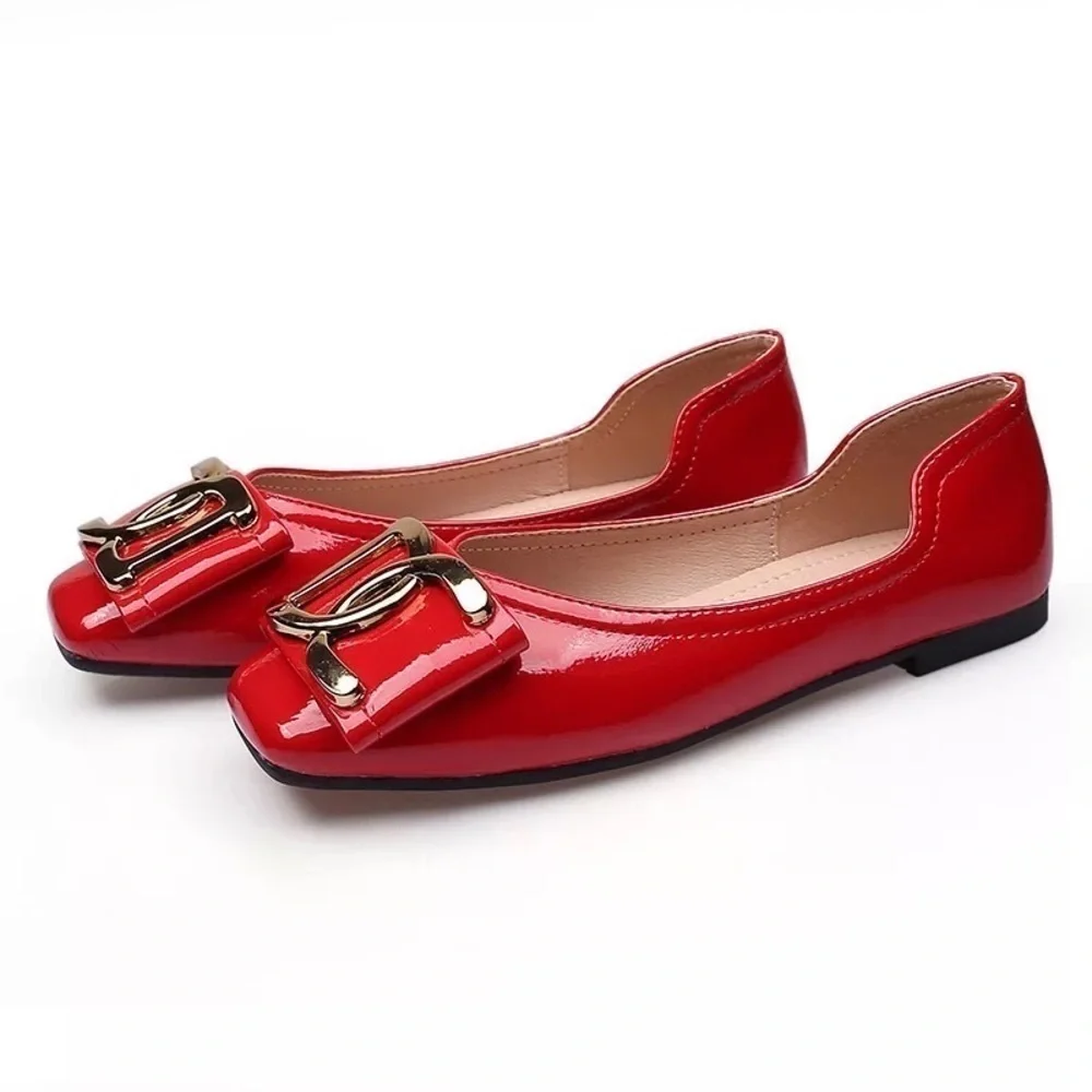 Ballerina Women Fashion Ballet Flats Shoes Square Toe Faux Leather Loafers